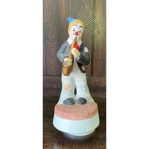 Vintage Musical Clown Figurine Rotating Saxophone Player Music Box Circus Decor